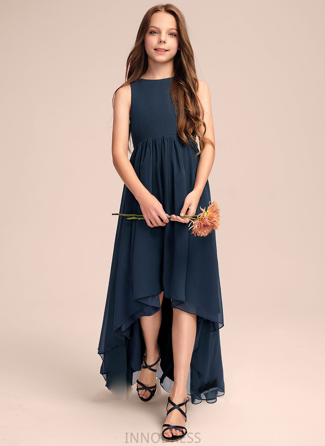 Scoop Chiffon Junior Bridesmaid Dresses Aspen A-Line Asymmetrical Neck