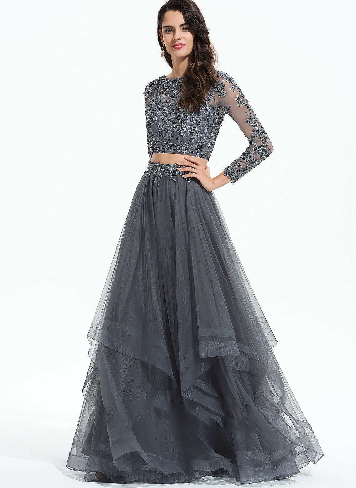 Sequins With Floor-Length Scoop Tulle Prom Dresses Beading Ball-Gown/Princess Neck Adison