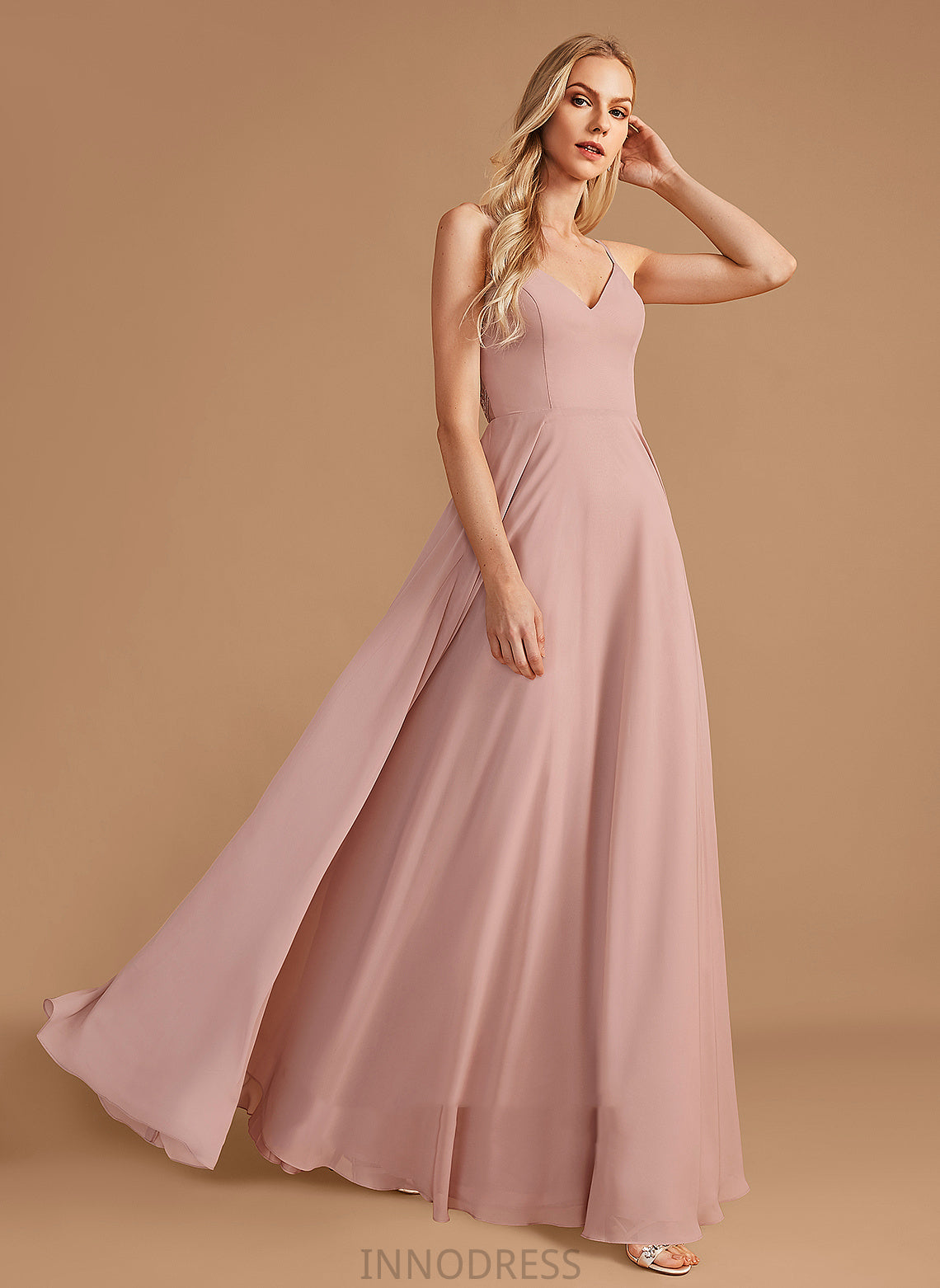 Length Lace Floor-Length A-Line V-neck Silhouette Embellishment Fabric Neckline Muriel Spaghetti Staps A-Line/Princess Bridesmaid Dresses