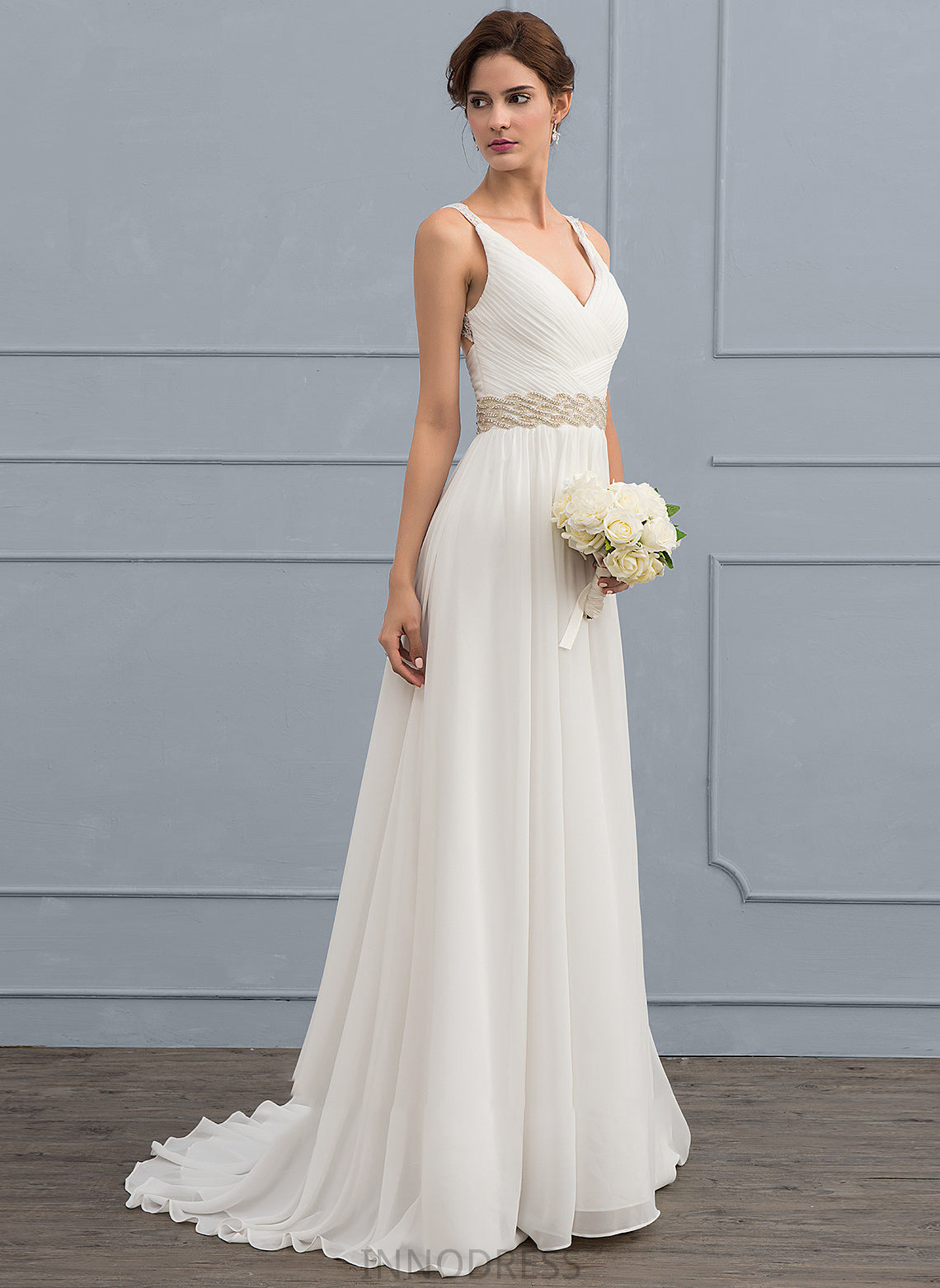 Dress Chiffon Sweep Ruffle V-neck With Thalia Wedding Dresses Wedding Beading Train Lace Sequins A-Line