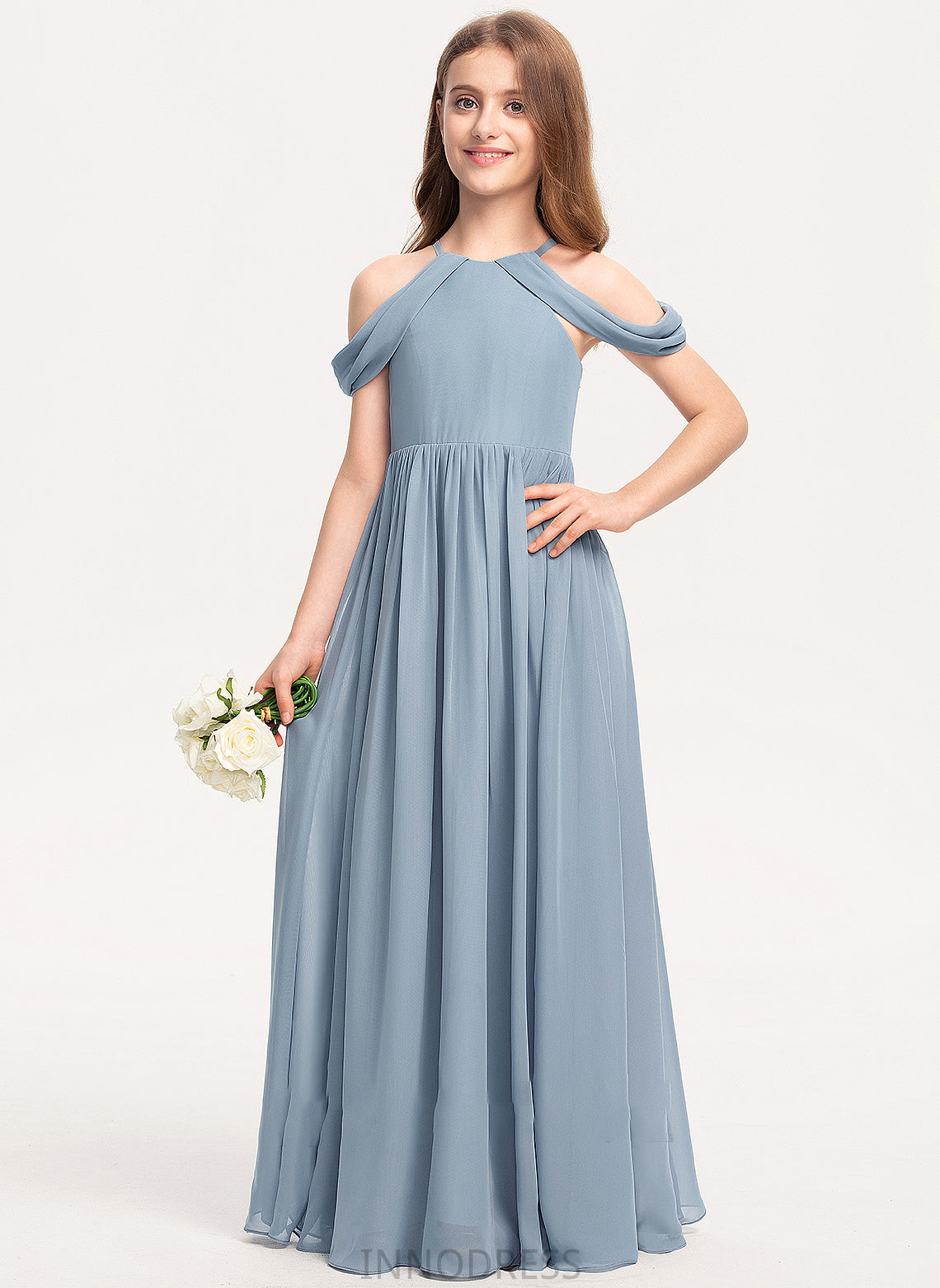 A-Line Scoop Floor-Length With Neck Junior Bridesmaid Dresses Hana Ruffle Chiffon