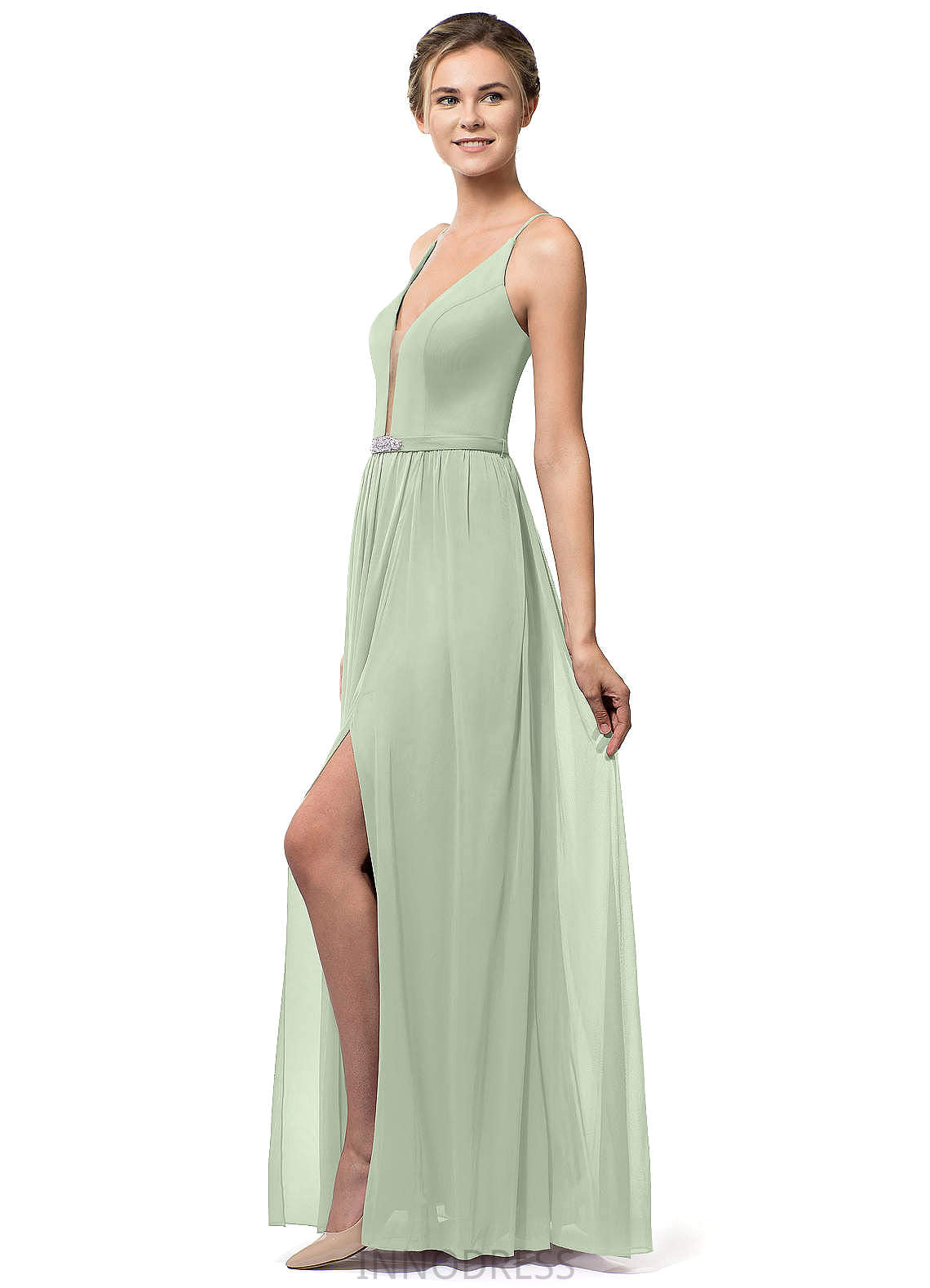 Halle Natural Waist Floor Length Spaghetti Staps A-Line/Princess Sleeveless Bridesmaid Dresses