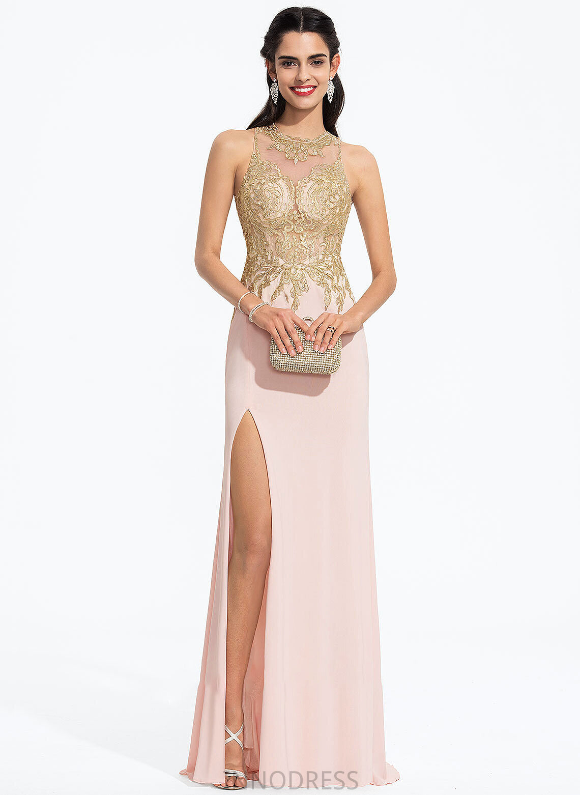 Sequins Jersey Prom Dresses Sheath/Column Scoop Katrina Lace Neck Sweep With Train