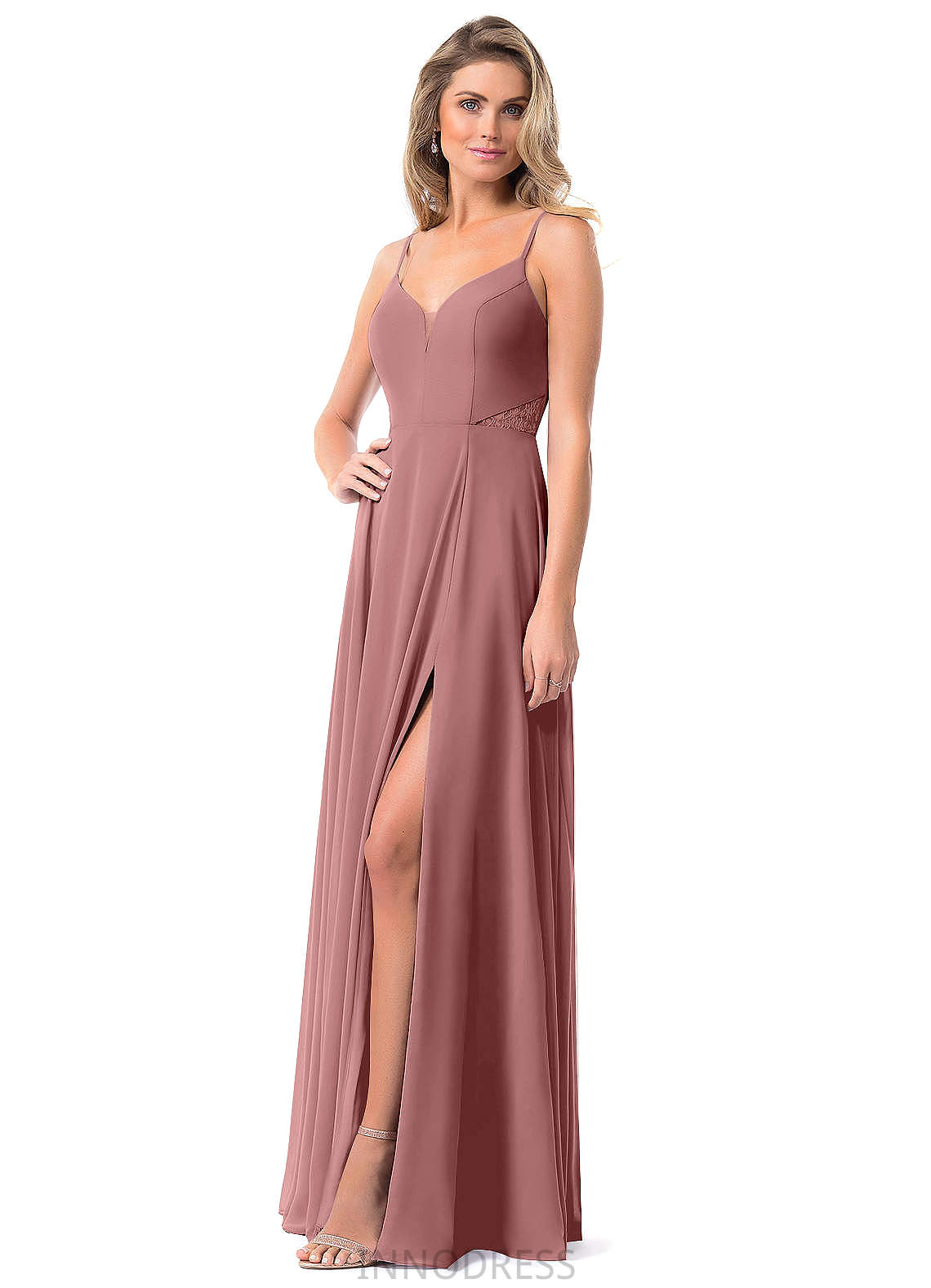 Marlene Floor Length Natural Waist Short Sleeves A-Line/Princess V-Neck Bridesmaid Dresses