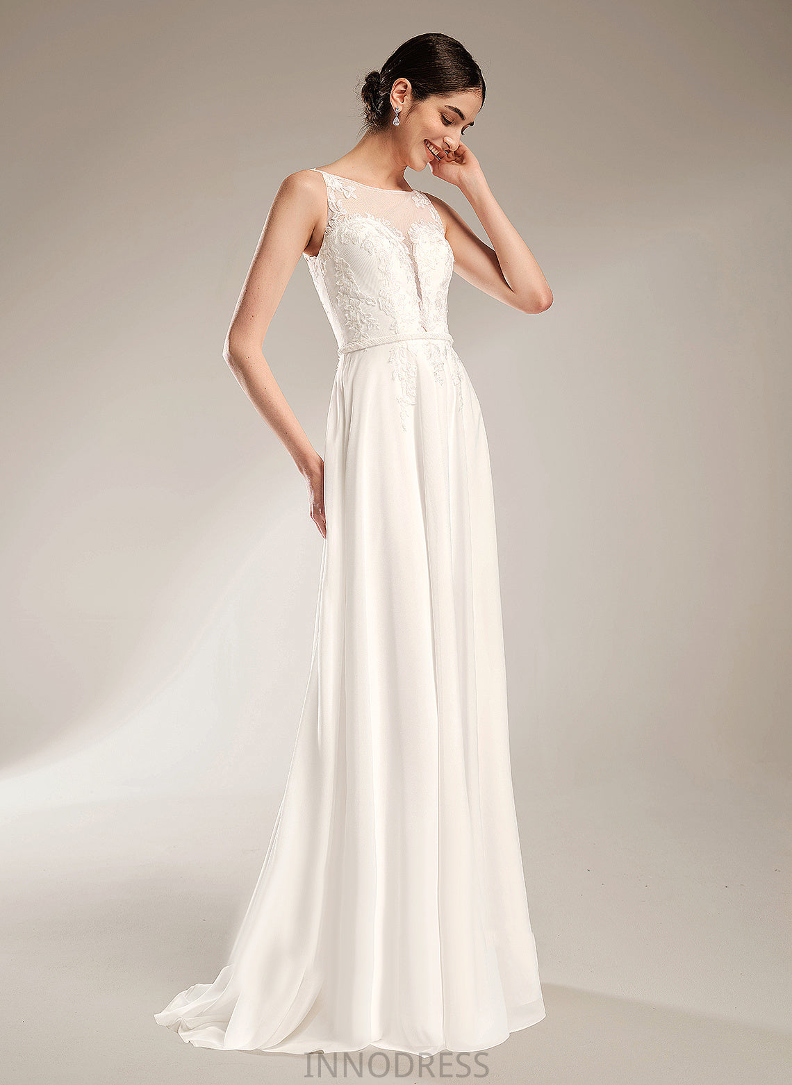 Chiffon Wedding Dresses Wedding A-Line With Dress Train Lace Itzel Illusion Sweep Sequins