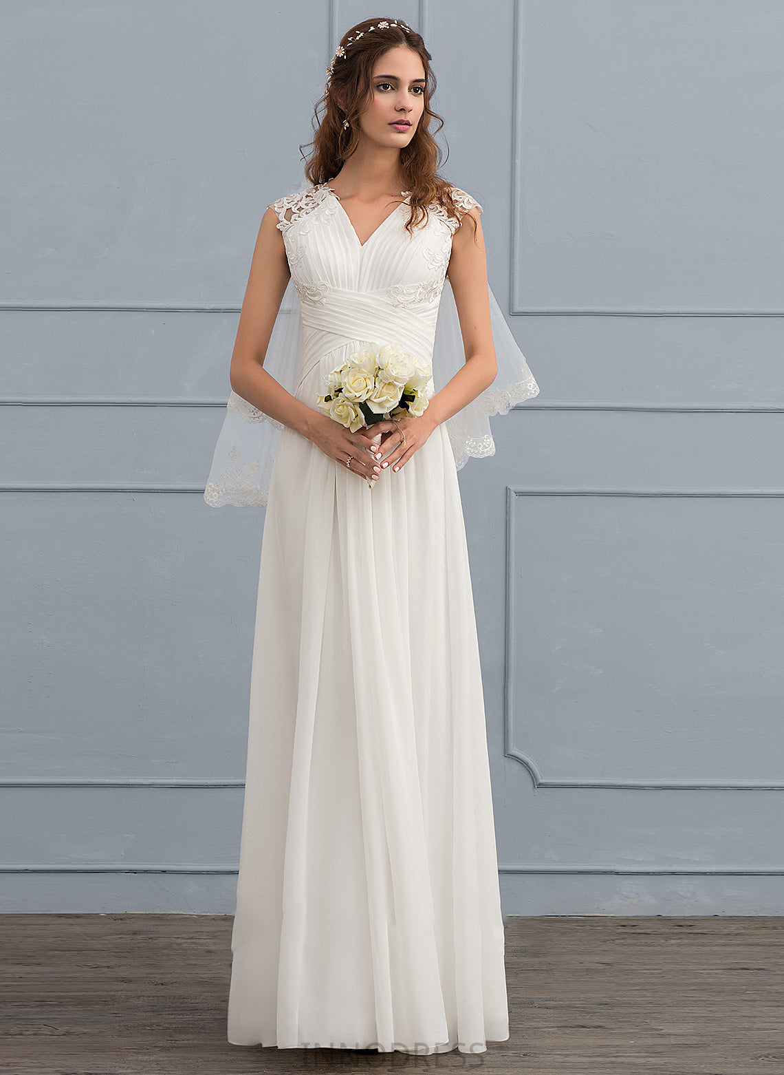 With Ruffle Dress Wedding Dresses Floor-Length Sweetheart Chiffon Wedding A-Line Melina