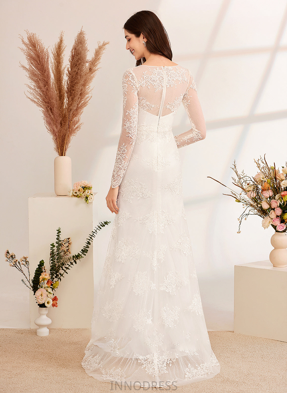 Wedding Sweep Beading Dress V-neck Split Wedding Dresses Elisa Front A-Line Sequins Train With