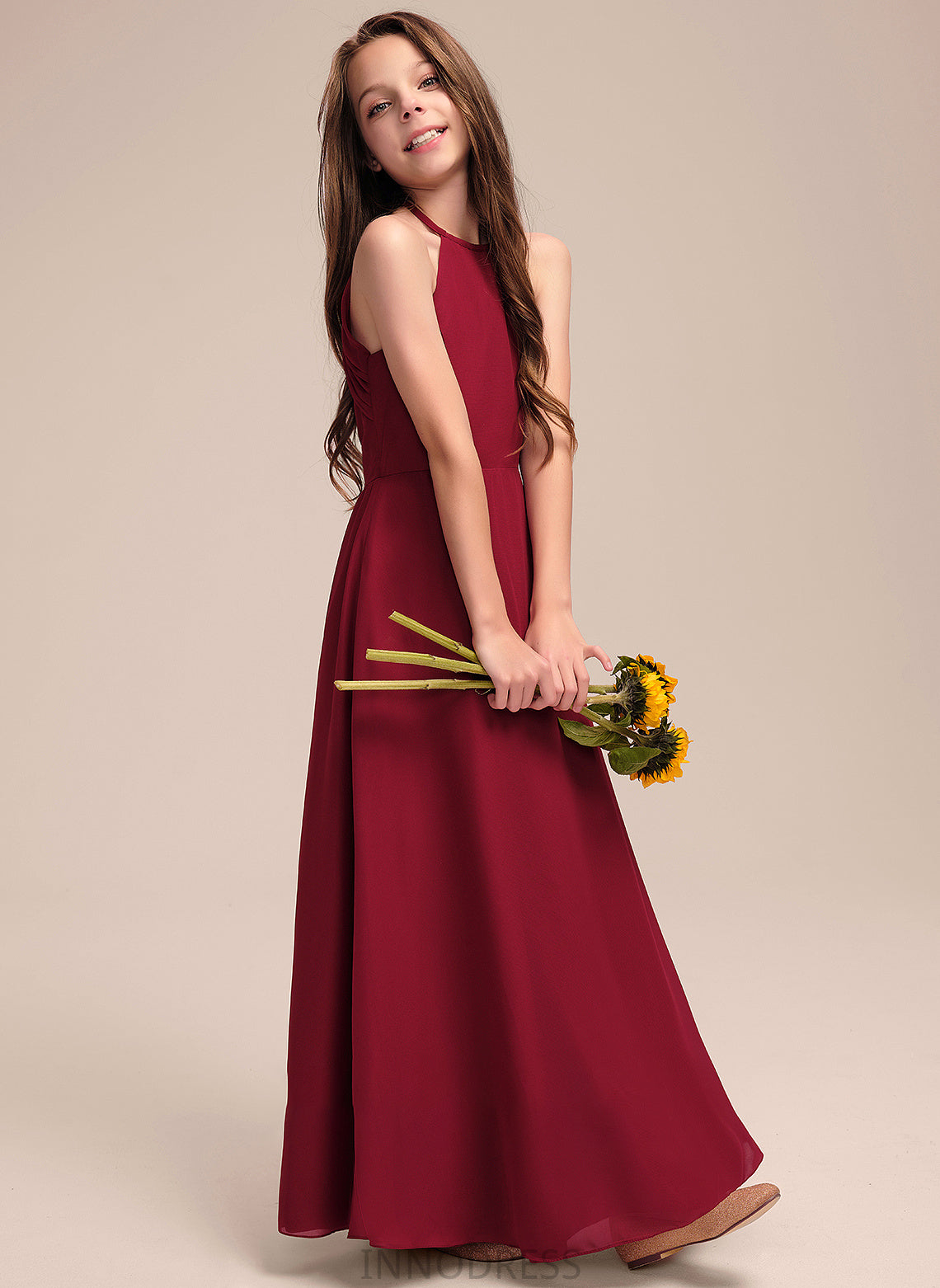 Floor-Length Neck Chiffon Patricia Junior Bridesmaid Dresses A-Line Scoop