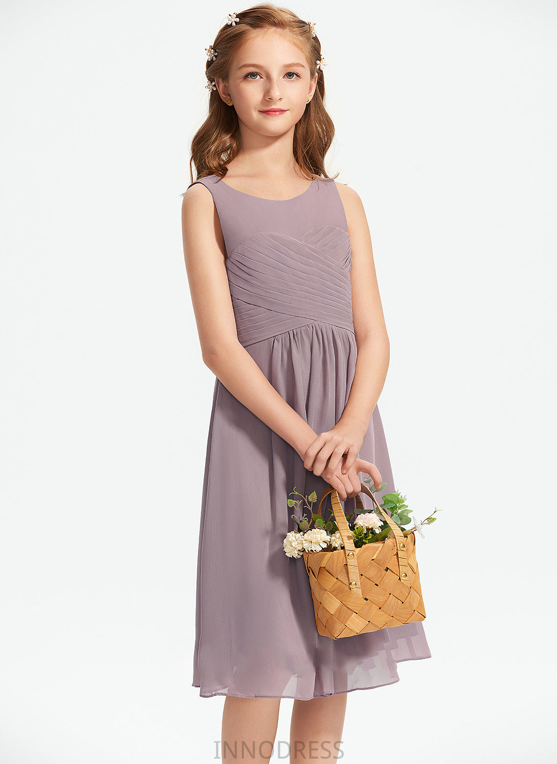 Neck Junior Bridesmaid Dresses Scoop Chiffon Kay With Ruffle A-Line Knee-Length