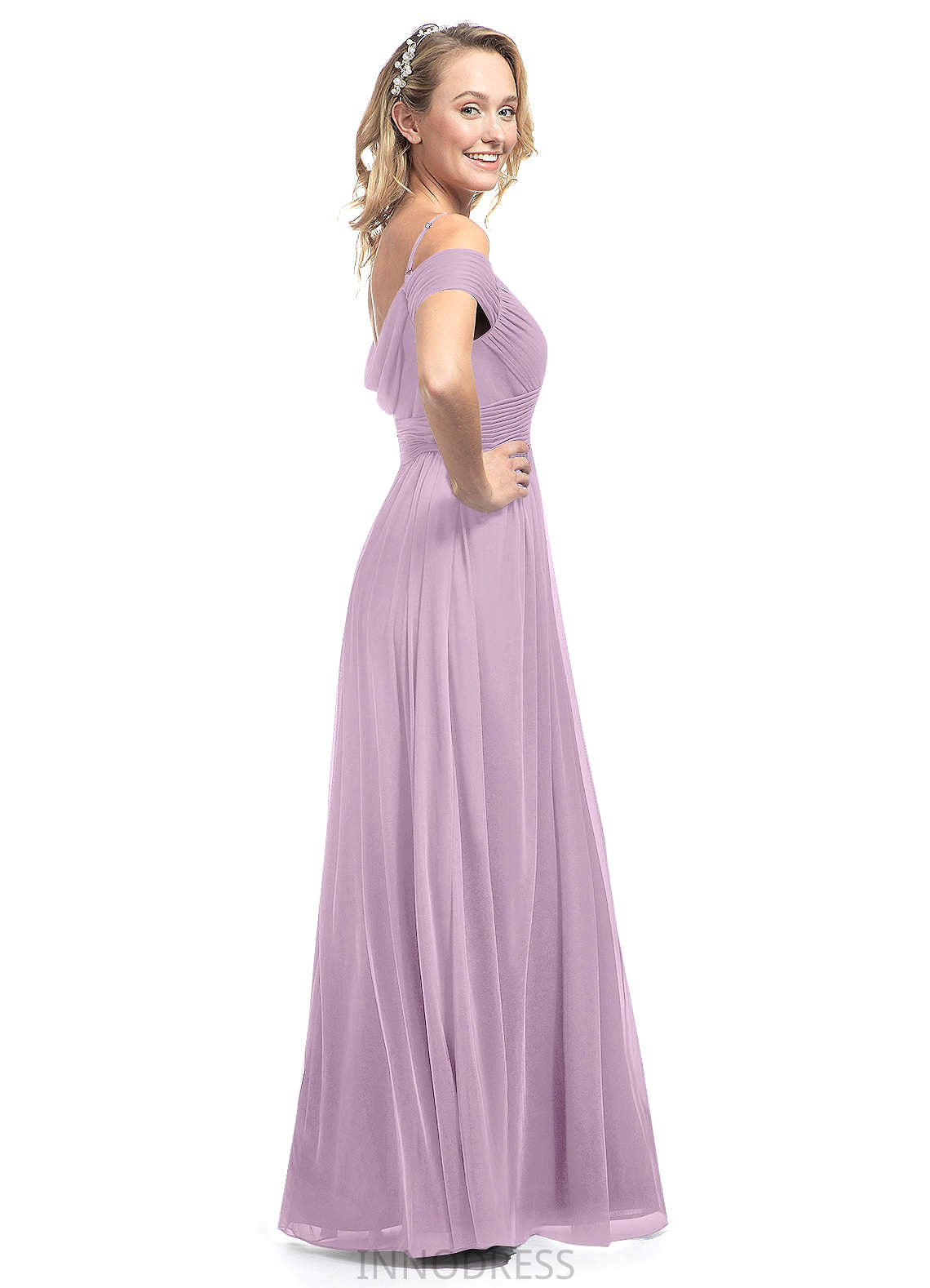 Emma Floor Length Spaghetti Staps Natural Waist Half Sleeves A-Line/Princess Bridesmaid Dresses