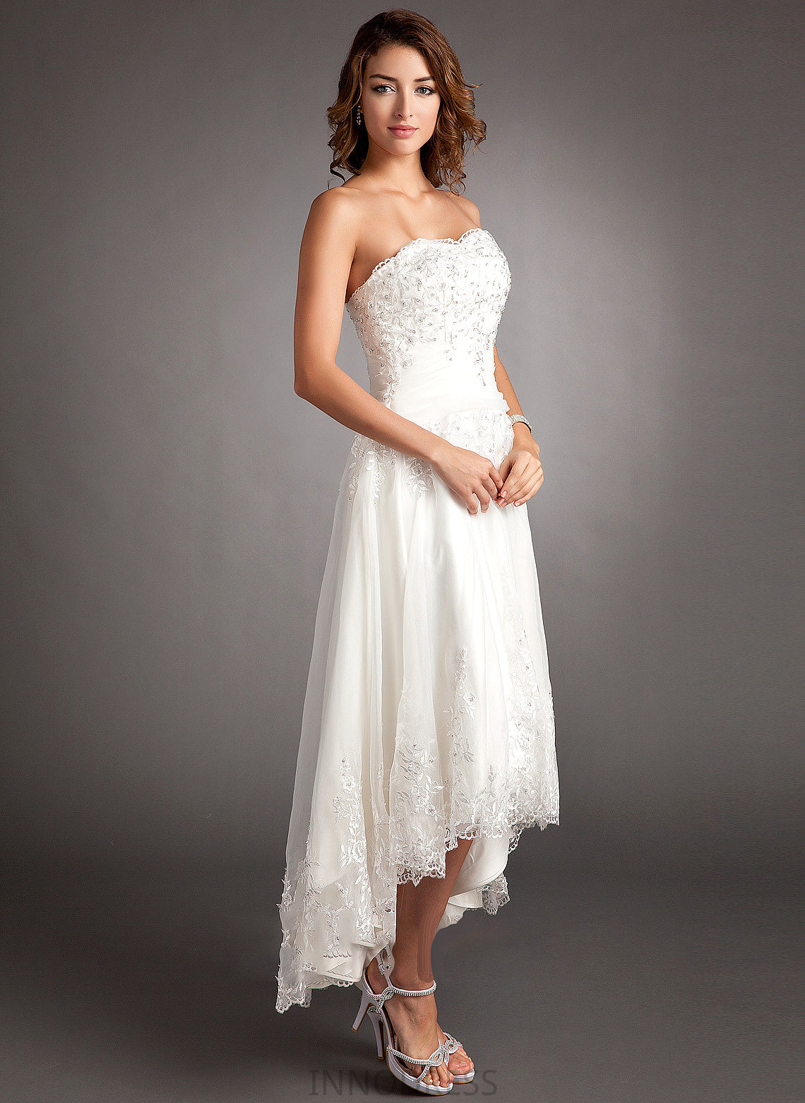 Asymmetrical A-Line Wedding With Dress Ruby Lace Tulle Beading Wedding Dresses Sweetheart