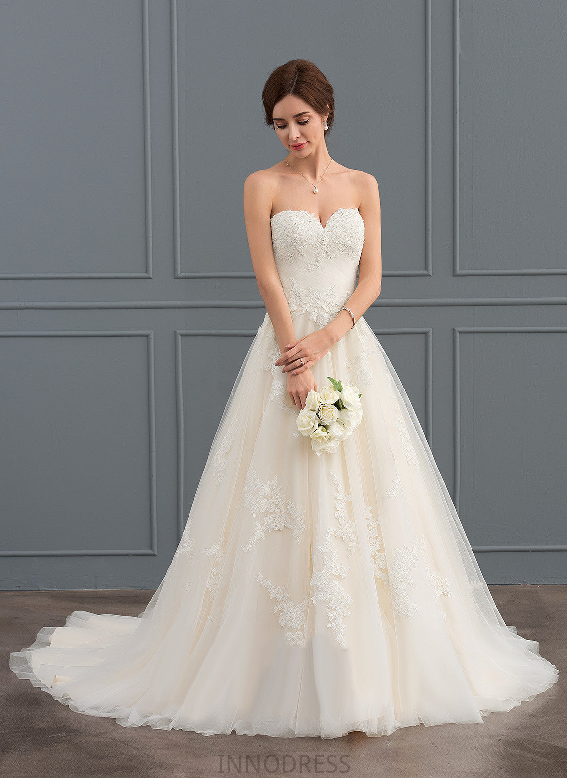 Wedding Ruffle Wedding Dresses Train Lace Sweetheart Beading Court Dress With Anna Tulle Ball-Gown/Princess