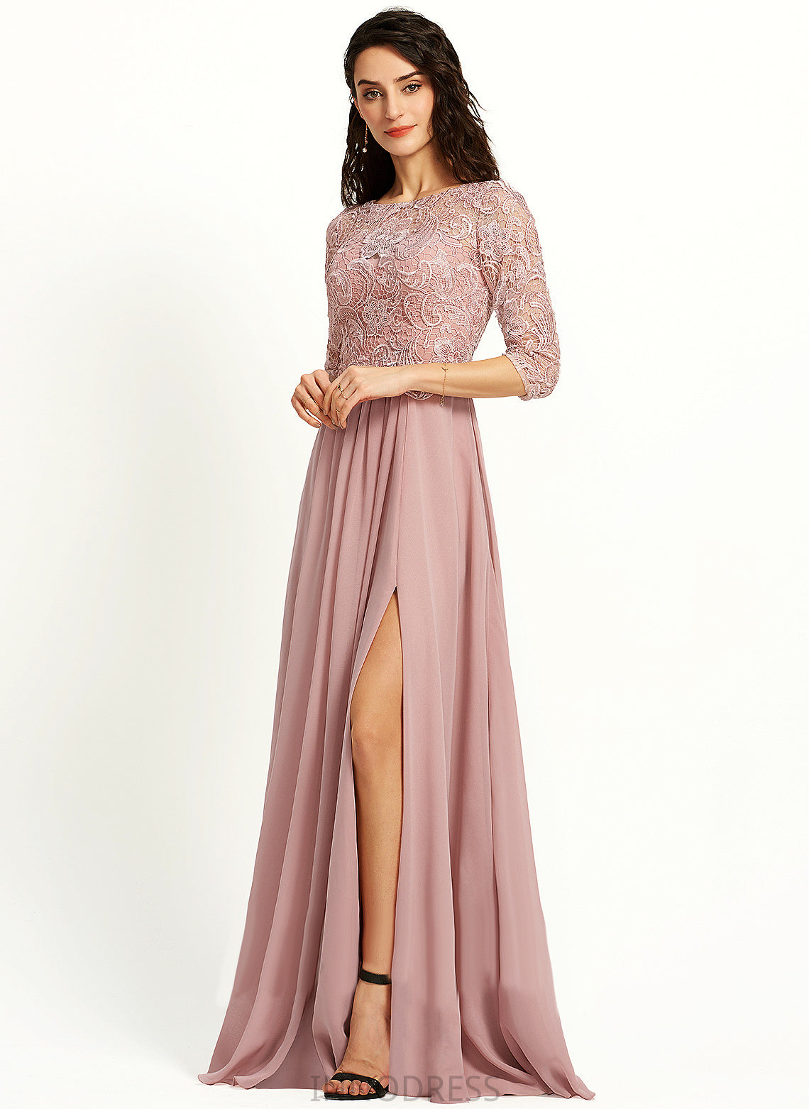 A-Line Silhouette ScoopNeck Floor-Length Fabric Length Neckline SplitFront Embellishment Rylie Floor Length Natural Waist Bridesmaid Dresses