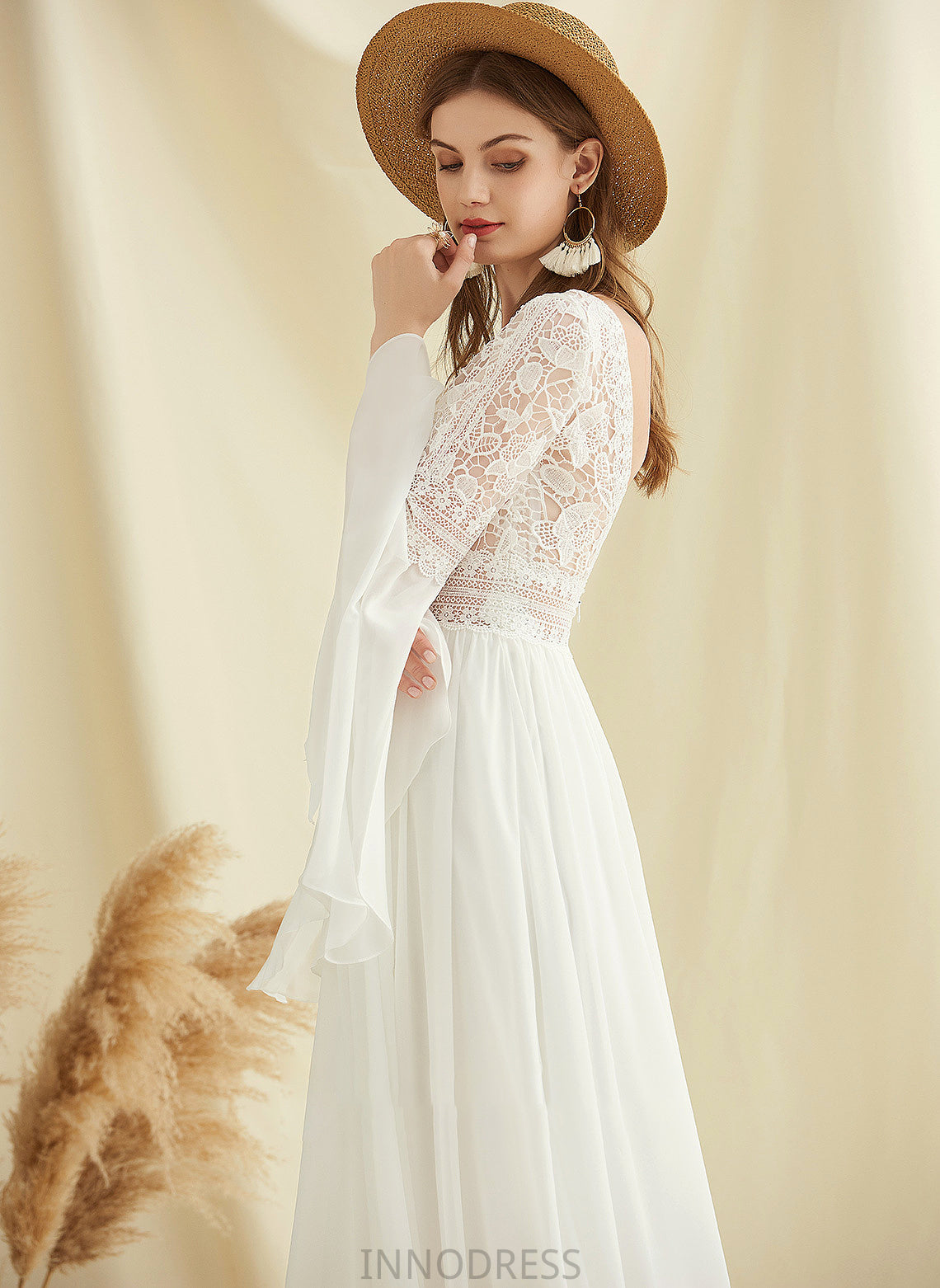 Dress Split Train Yuliana A-Line Front V-neck With Chiffon Lace Wedding Dresses Sweep Wedding