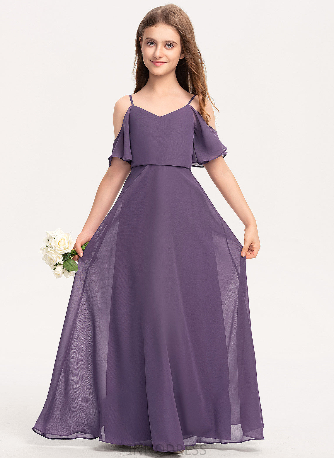 Junior Bridesmaid Dresses Alia Chiffon A-Line Floor-Length V-neck