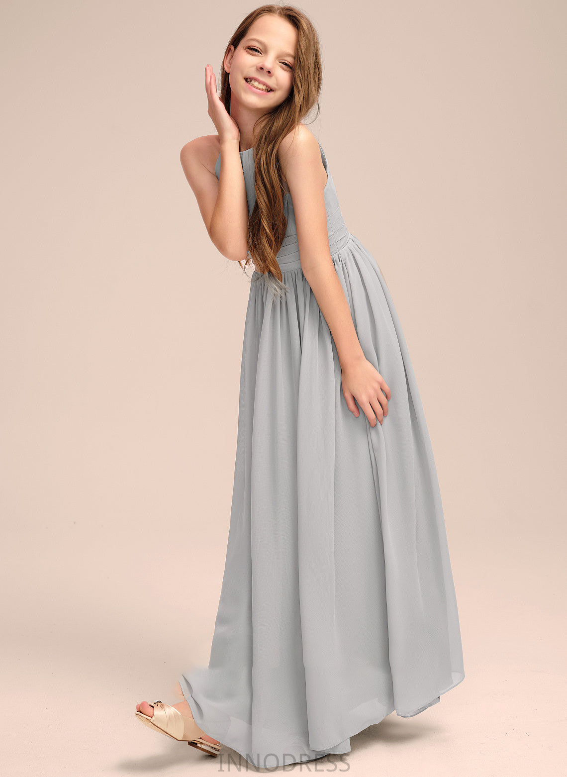 Neck A-Line Ruffle With Floor-Length Chiffon Junior Bridesmaid Dresses Eden Scoop