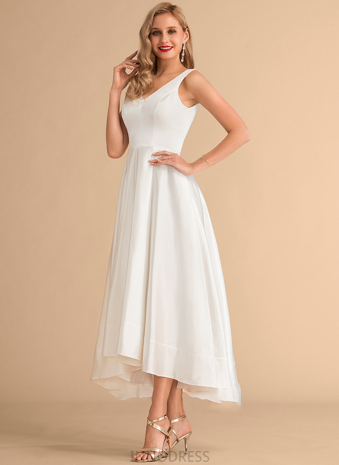 Wedding Satin V-neck Asymmetrical Dress Wedding Dresses Briley A-Line