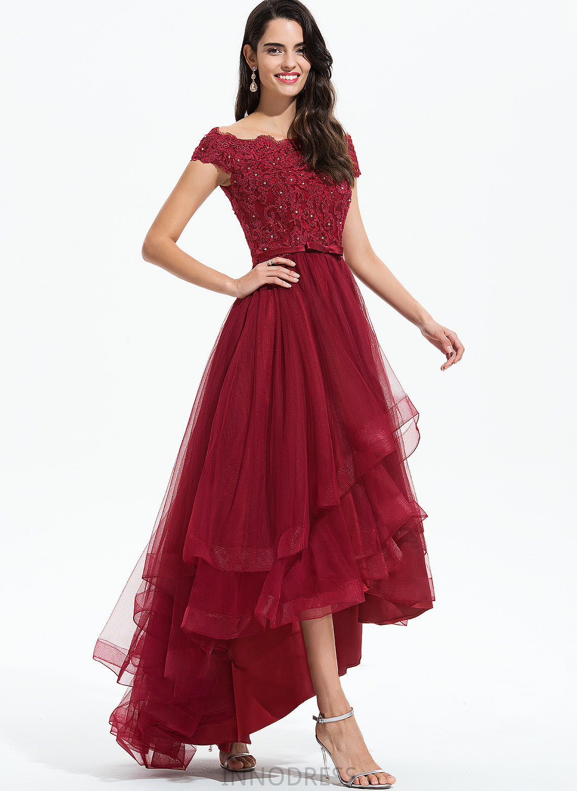 Sequins Bow(s) Dress Off-the-Shoulder Tulle Asymmetrical With Wedding Dresses Beading Ball-Gown/Princess Hillary Wedding