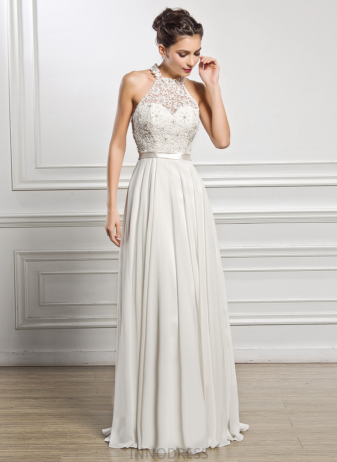 Floor-Length Dress Beading With Sequins A-Line Lace Chiffon Wedding Dresses Wedding Jaida