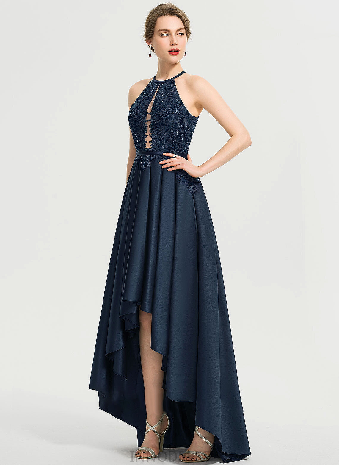 Sequins Satin With Asymmetrical Scoop Neck Prom Dresses A-Line Karina