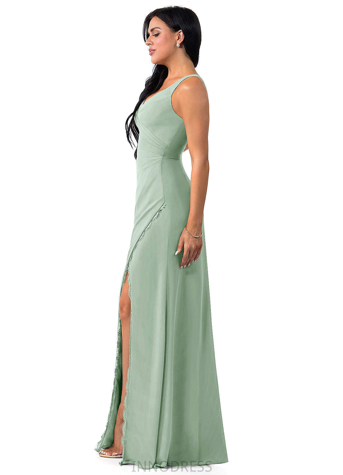 Callie Natural Waist Floor Length V-Neck A-Line/Princess Sleeveless Bridesmaid Dresses