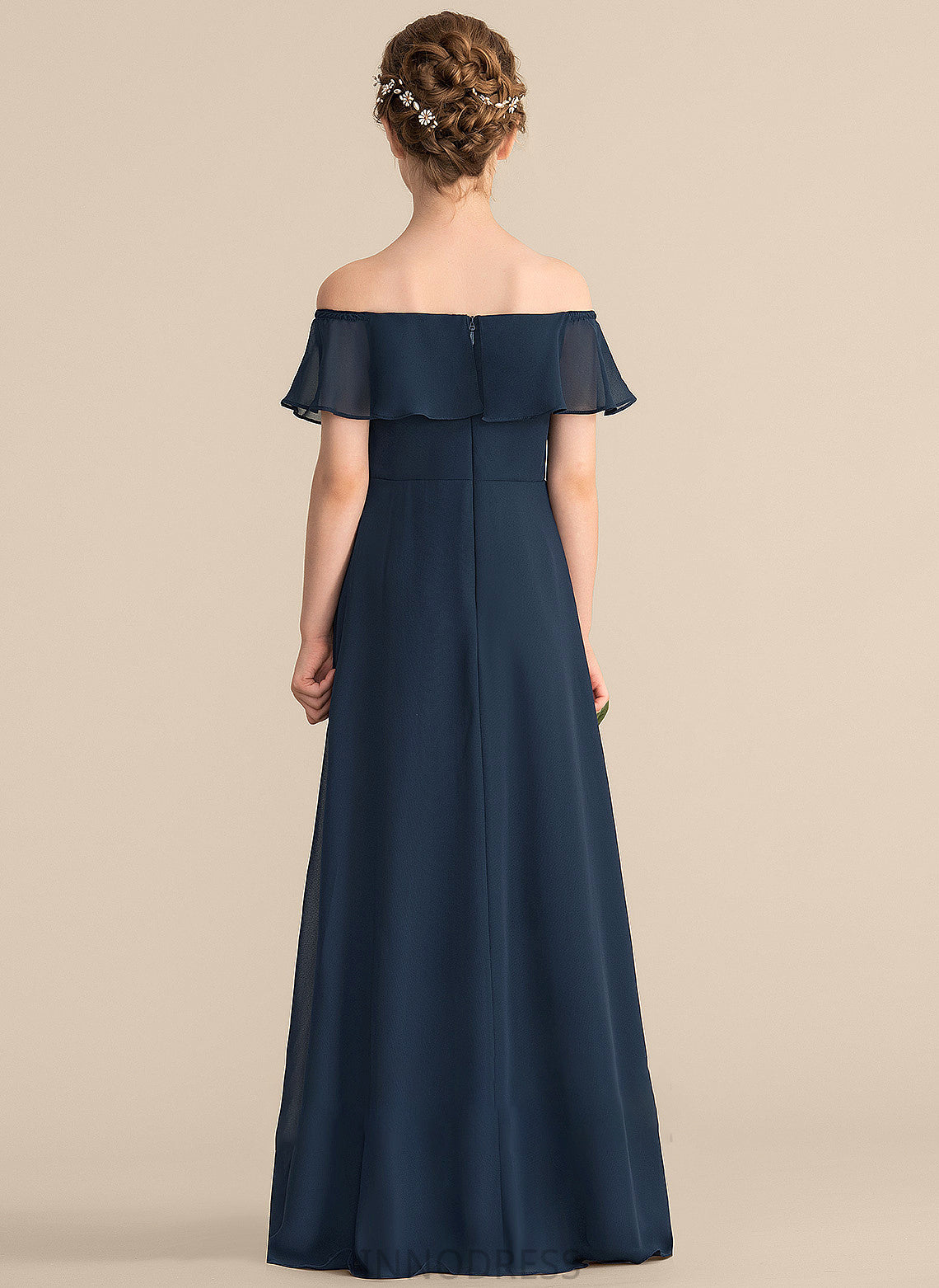 Off-the-Shoulder Floor-Length A-Line Cascading Chiffon Ruffles With Junior Bridesmaid Dresses Kayla