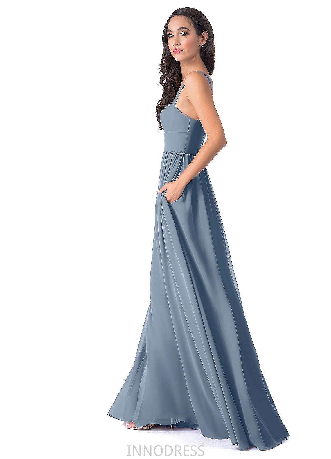 Irene Sleeveless A-Line/Princess Floor Length Natural Waist Spaghetti Staps Off The Shoulder Bridesmaid Dresses