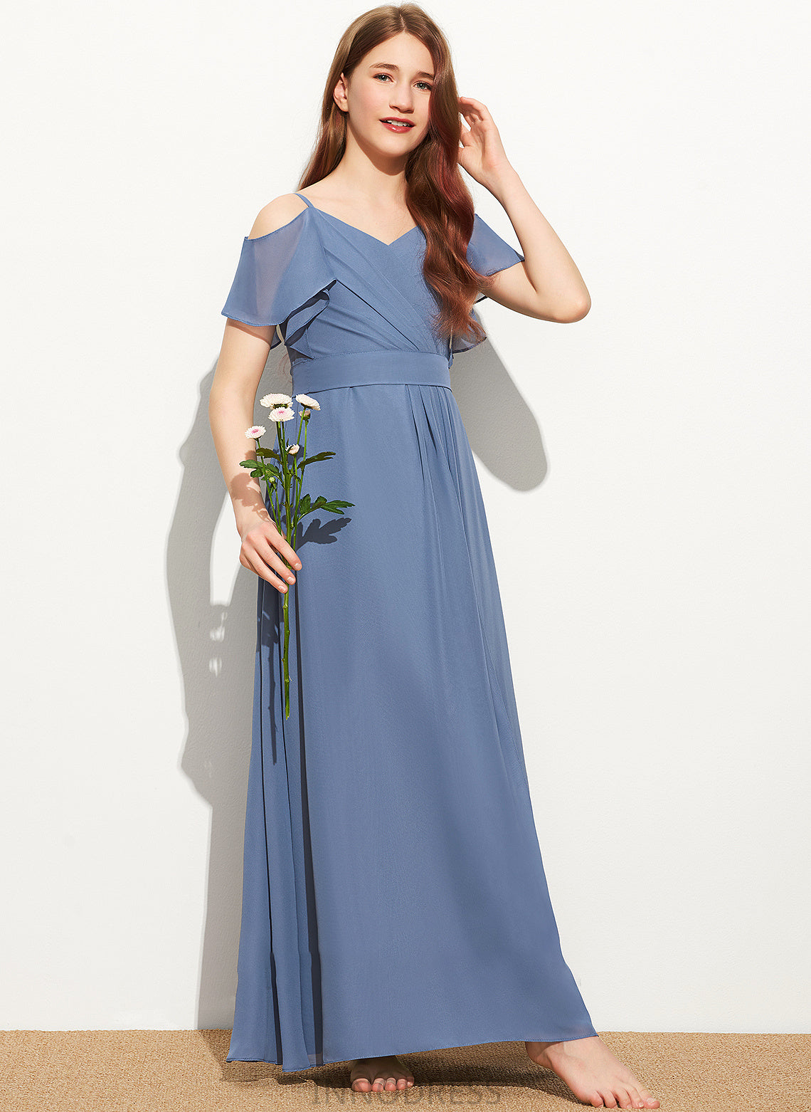 Bow(s) Chiffon Violet Off-the-Shoulder With Junior Bridesmaid Dresses Floor-Length A-Line Ruffle