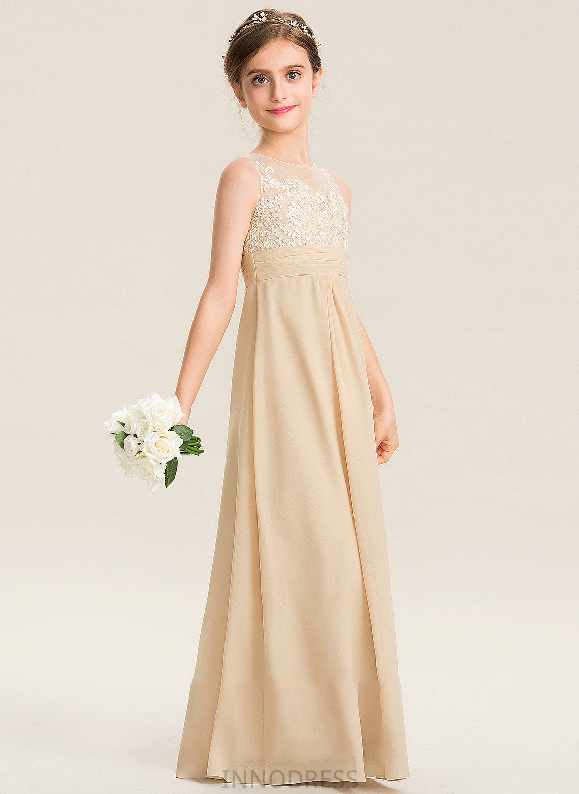 Neck Lydia Floor-Length A-Line Chiffon Scoop Junior Bridesmaid Dresses Lace