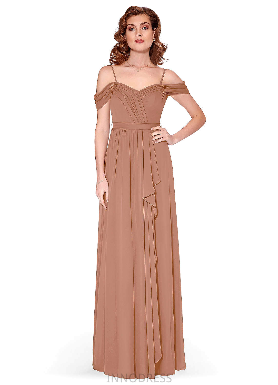 Lilia Sleeveless A-Line/Princess Natural Waist Floor Length V-Neck Bridesmaid Dresses