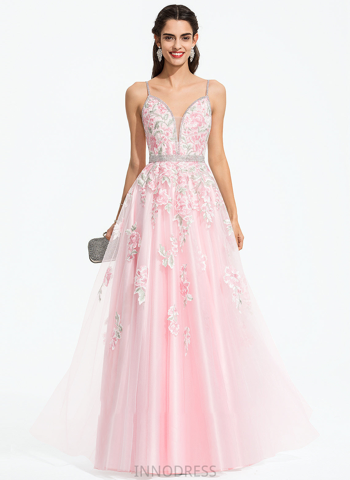 Jane Prom Dresses Ball-Gown/Princess Beading With Sequins Tulle Floor-Length V-neck