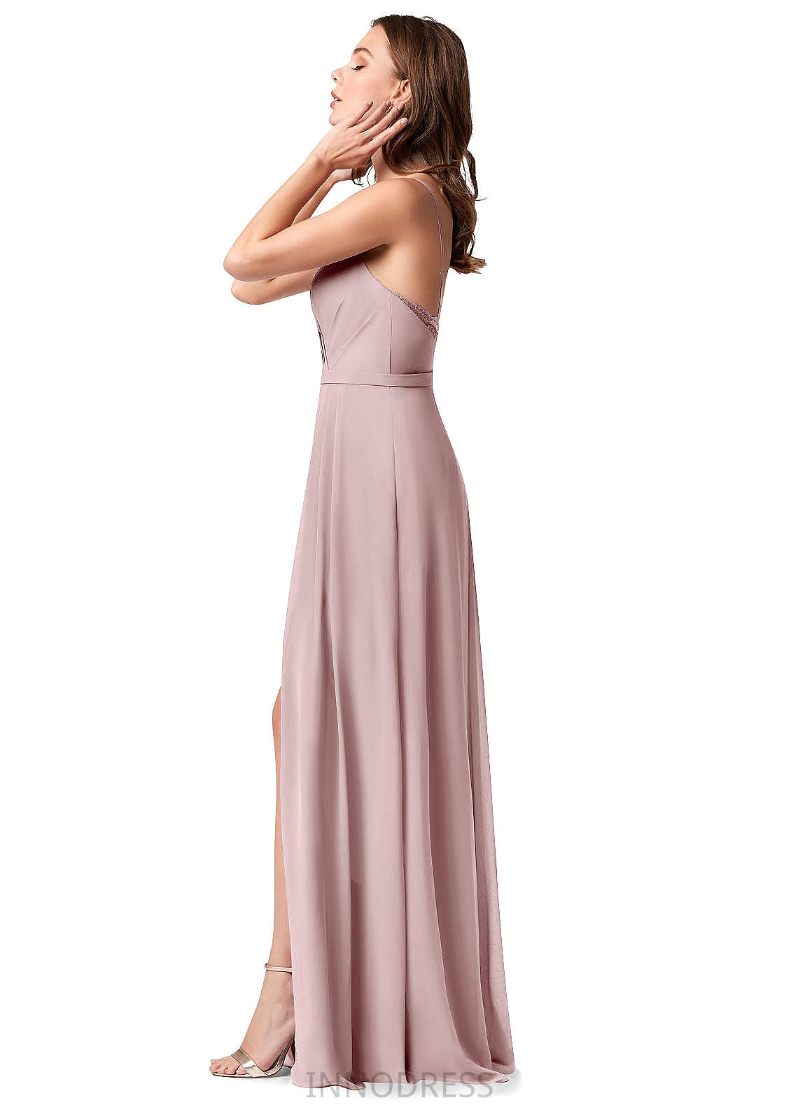 Crystal Floor Length Short Sleeves A-Line/Princess V-Neck Natural Waist Bridesmaid Dresses