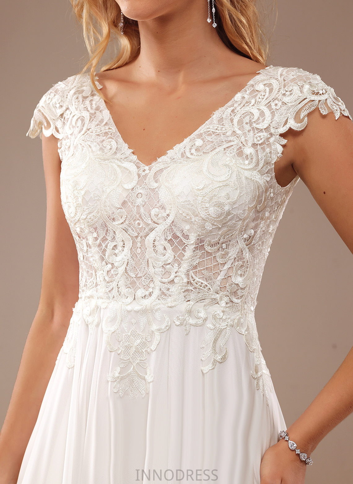 Wedding Dresses Lace Chiffon With Alexa A-Line Train Lace Dress Sweep Wedding V-neck