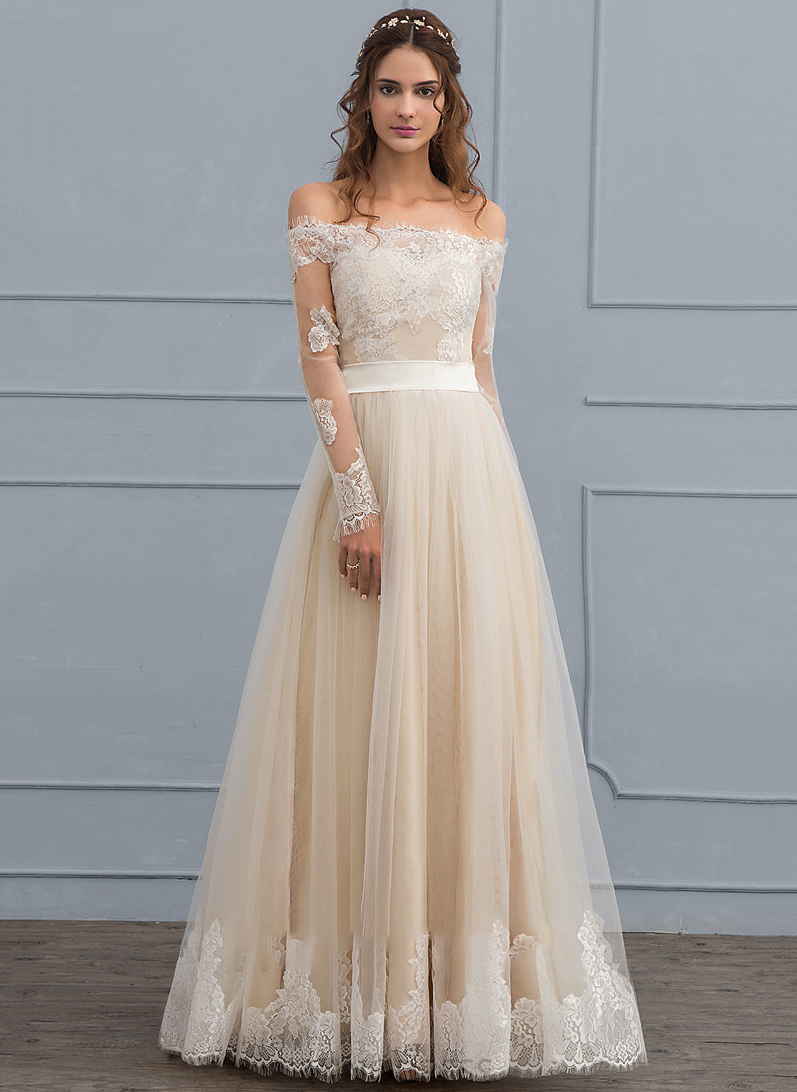 Floor-Length Dress Lace A-Line Wedding Ashly Tulle Wedding Dresses