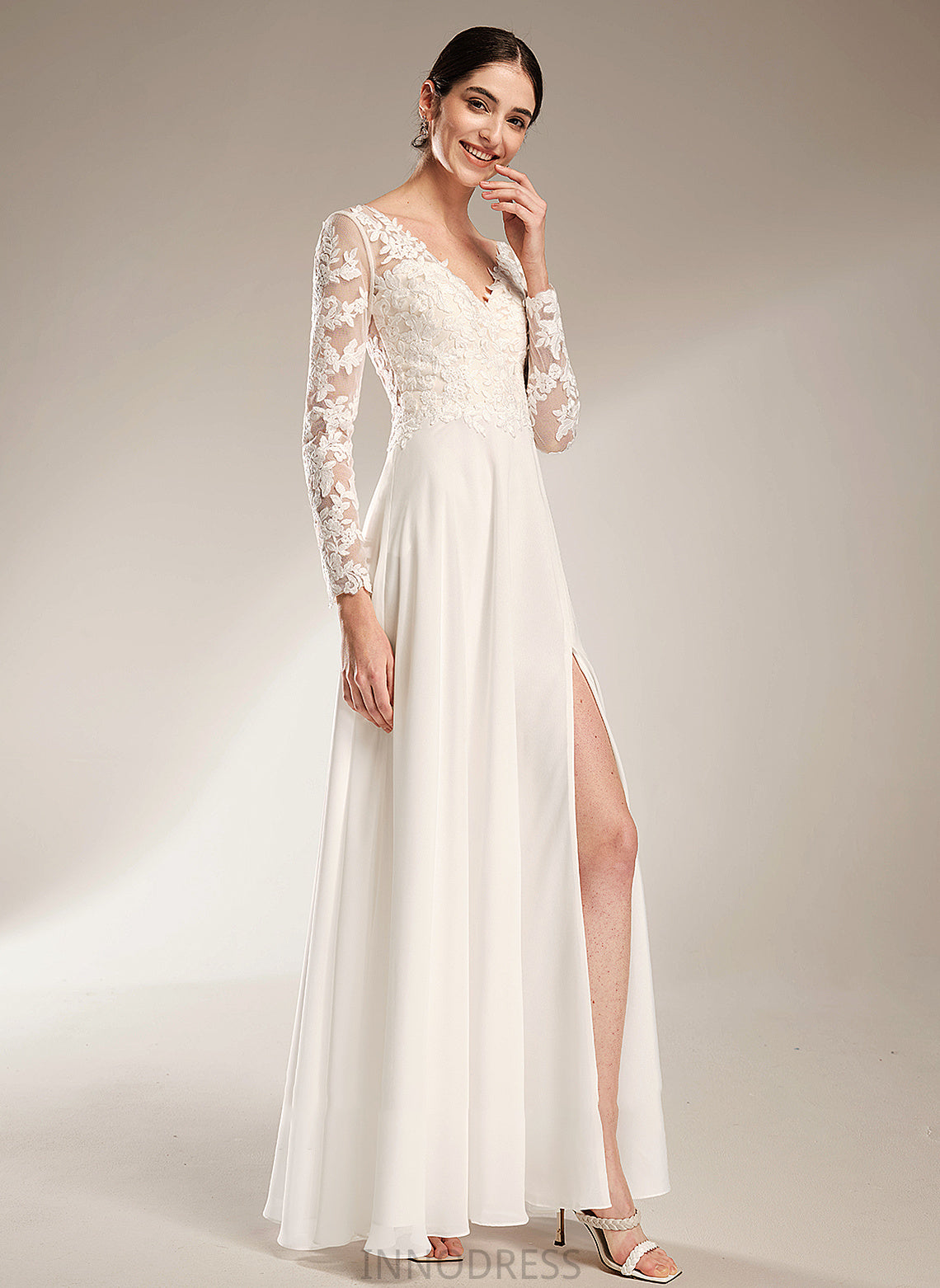 Front With Wedding Dresses Fernanda V-neck A-Line Dress Wedding Split Floor-Length