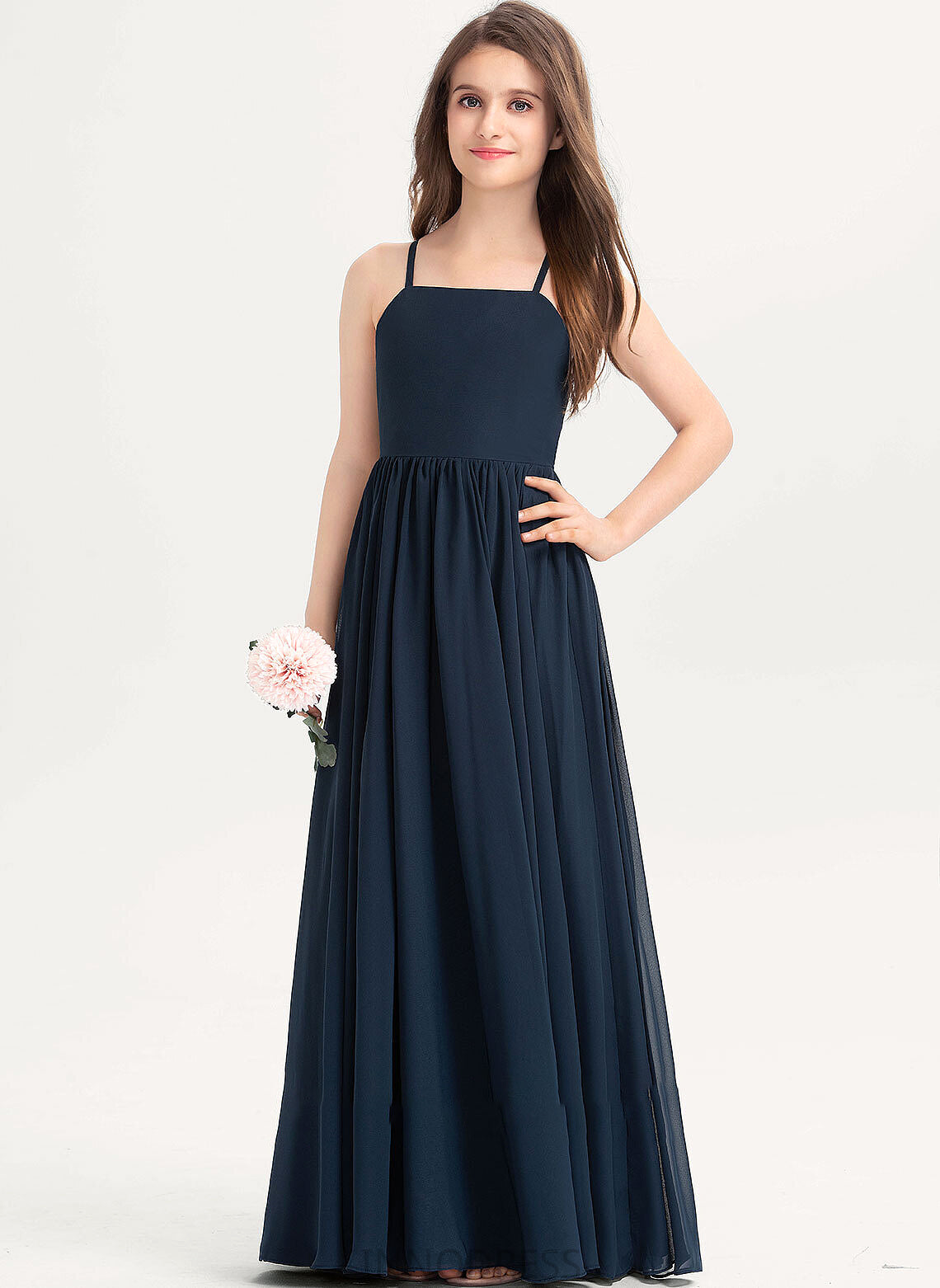 Miriam Bow(s) Neckline Square A-Line Floor-Length Junior Bridesmaid Dresses With Chiffon