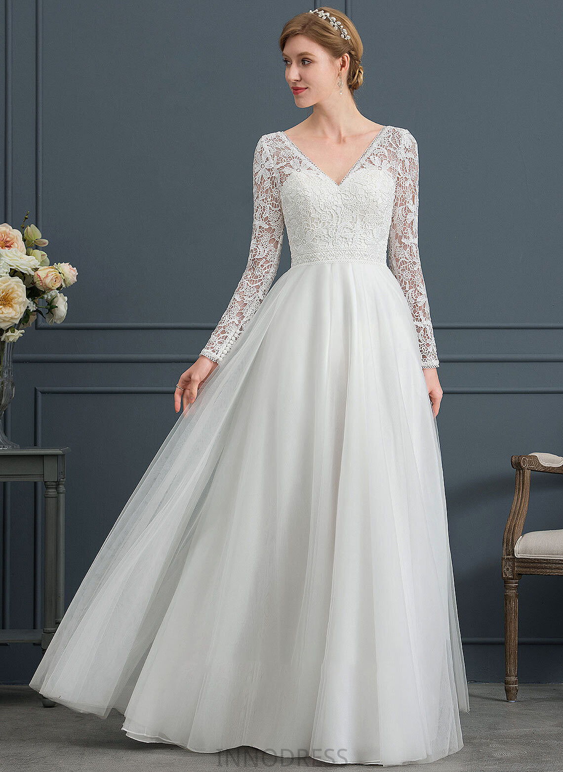 A-Line Wedding Floor-Length Paige Dress Wedding Dresses Tulle V-neck