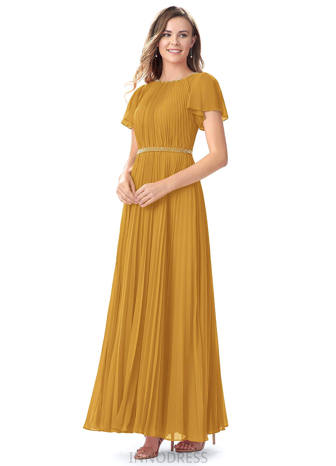 Samara V-Neck A-Line/Princess Floor Length Sleeveless Natural Waist Bridesmaid Dresses