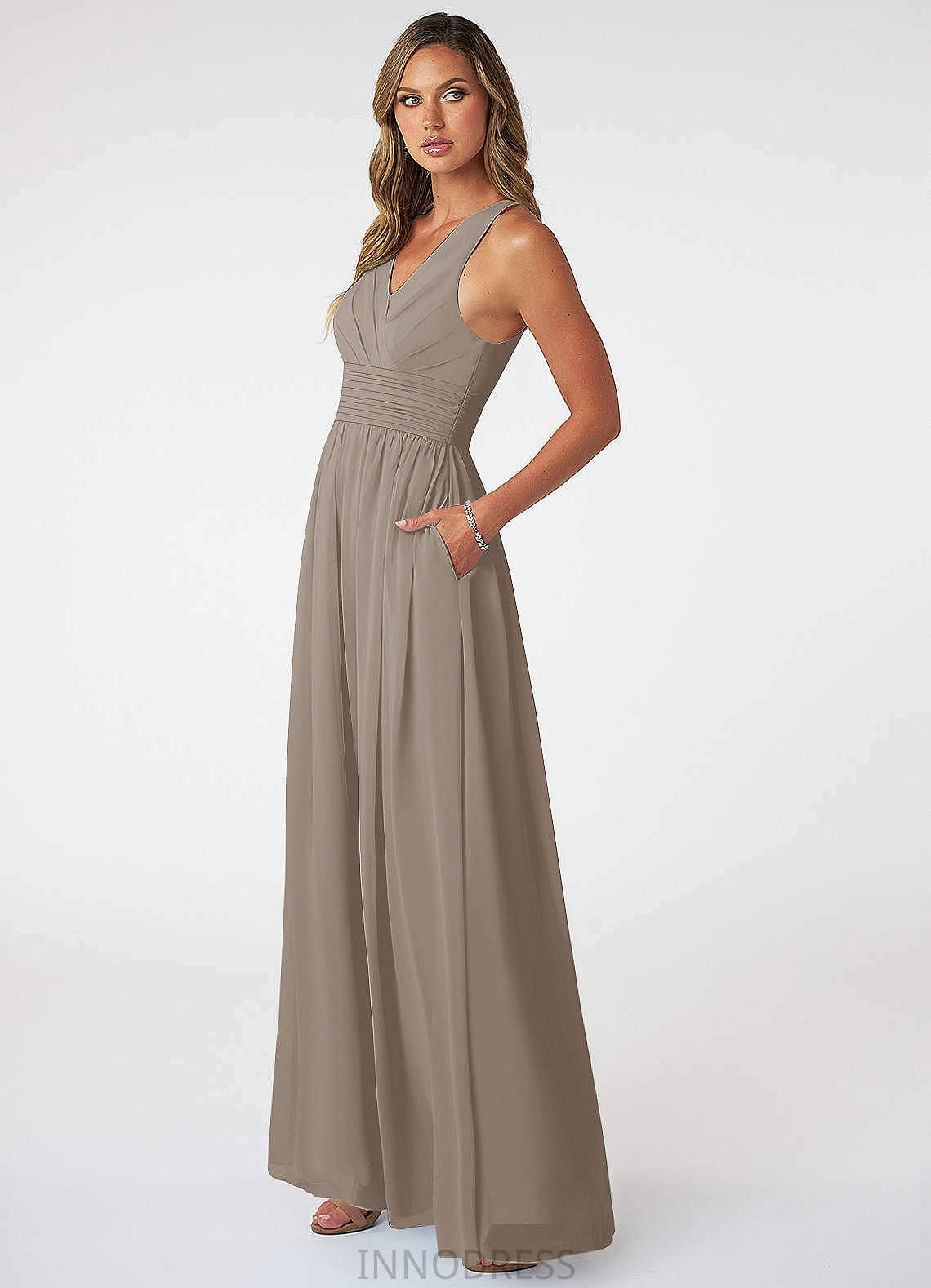 Camilla Sleeveless Natural Waist Trumpet/Mermaid Floor Length V-Neck Bridesmaid Dresses