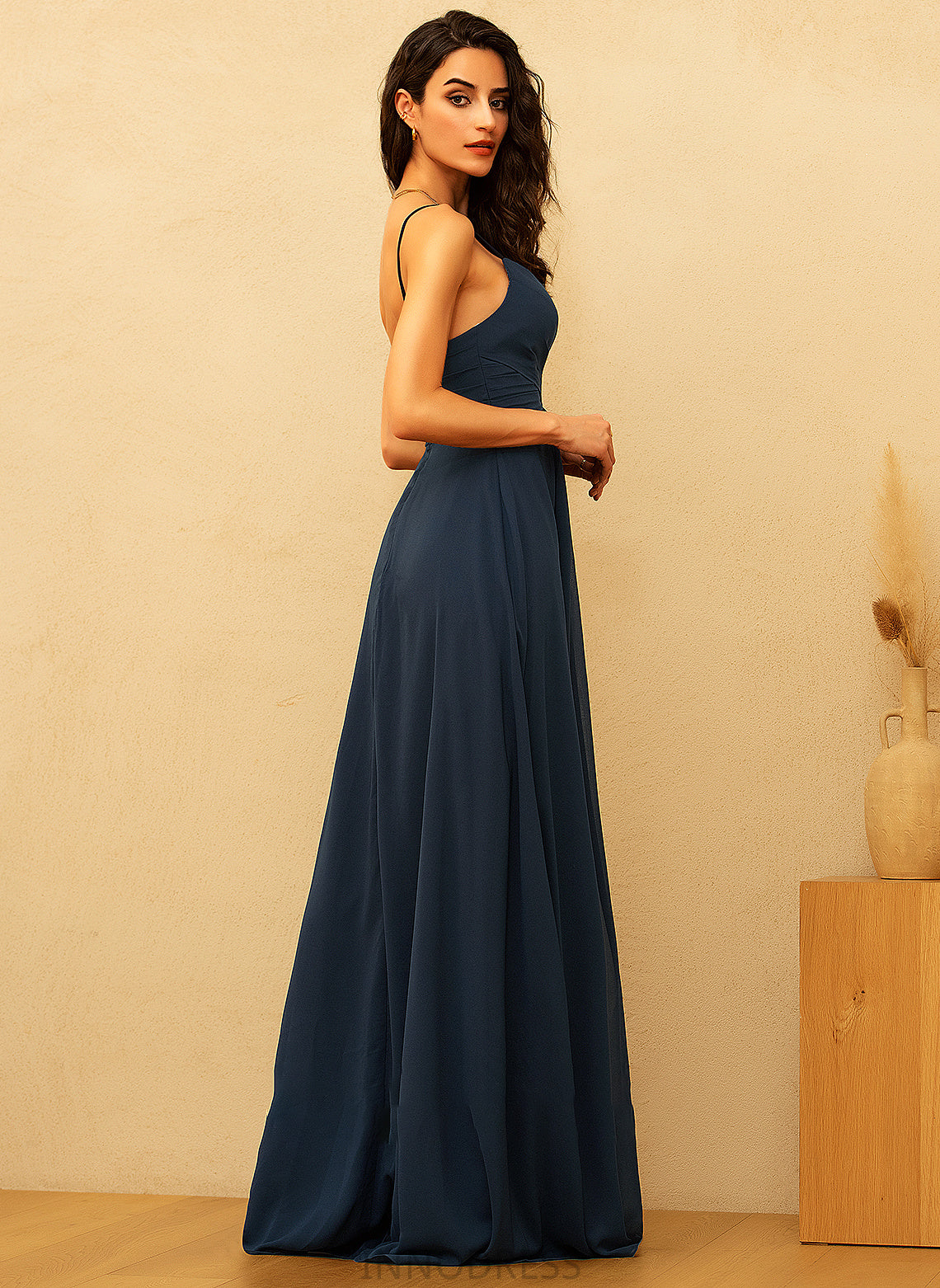 A-Line Ruffle Floor-Length With Prom Dresses Chiffon Carly V-neck