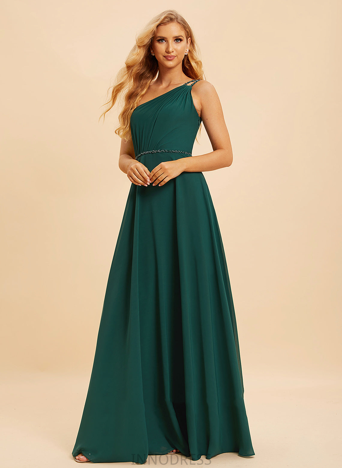 Length Silhouette Floor-Length One-Shoulder Neckline A-Line Sequins Beading Embellishment Fabric Patsy Natural Waist Bridesmaid Dresses