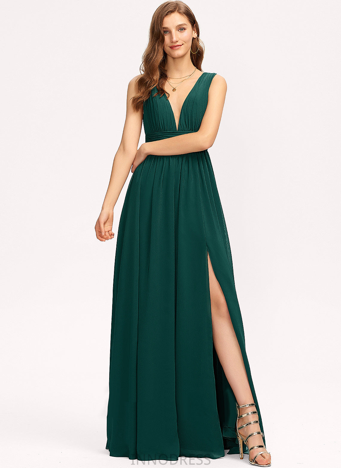 A-Line V-neck Straps&Sleeves Floor-Length Length Neckline Fabric Silhouette Sophia Sleeveless Natural Waist Floor Length Bridesmaid Dresses