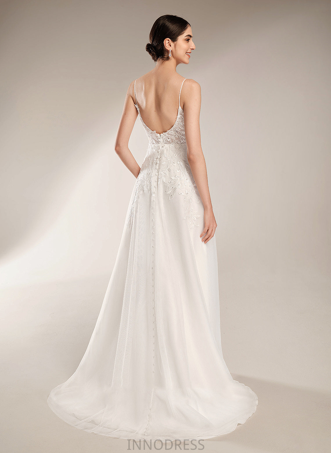 Wedding Luciana Wedding Dresses With Train Neckline Court Sequins Square Beading Dress A-Line