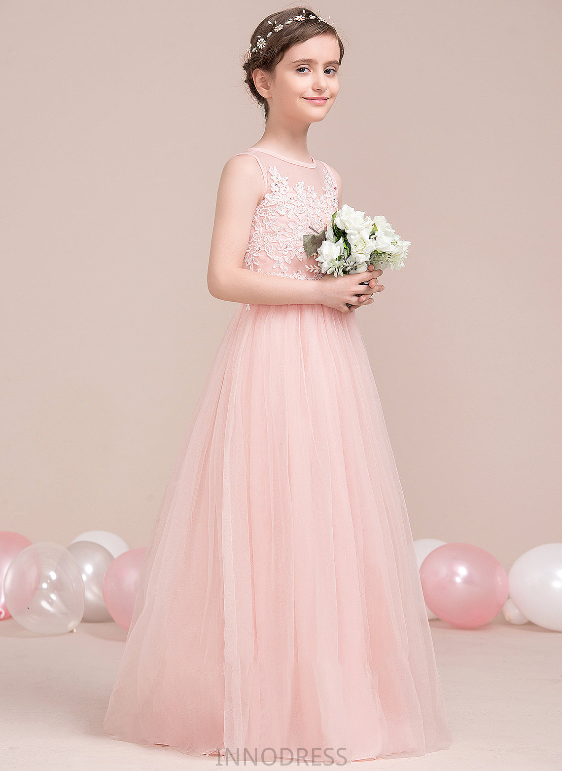 Scoop With Junior Bridesmaid Dresses Floor-Length Neck A-Line Mary Sequins Beading Tulle