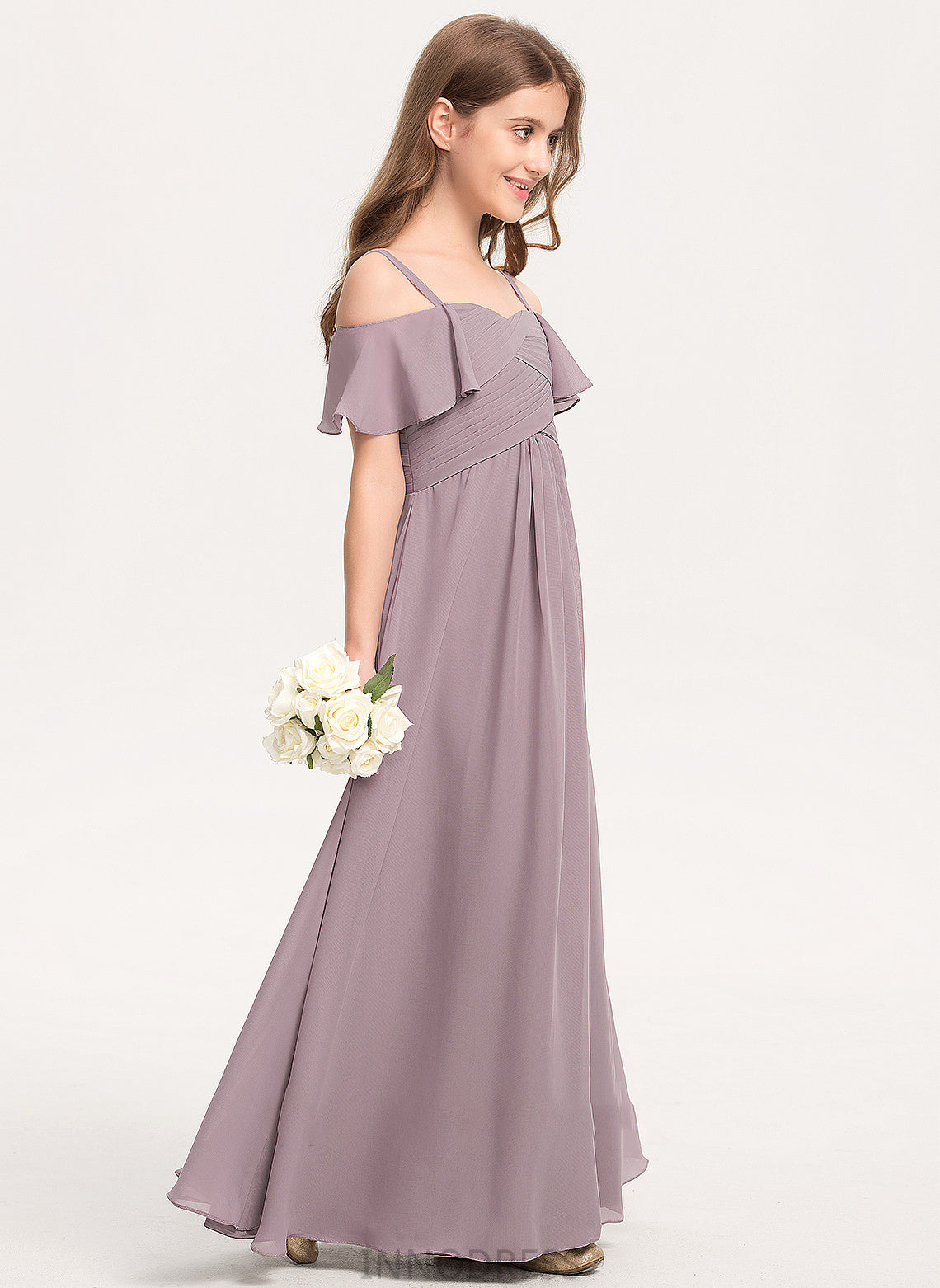 Chiffon Annika Junior Bridesmaid Dresses With Off-the-Shoulder A-Line Floor-Length Ruffle