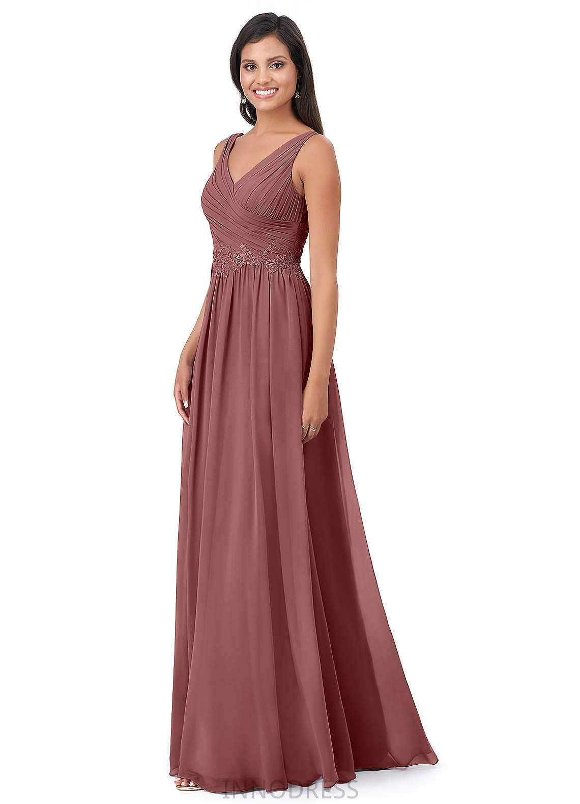 Annabella Natural Waist Sleeveless Spaghetti Staps Floor Length A-Line/Princess Bridesmaid Dresses