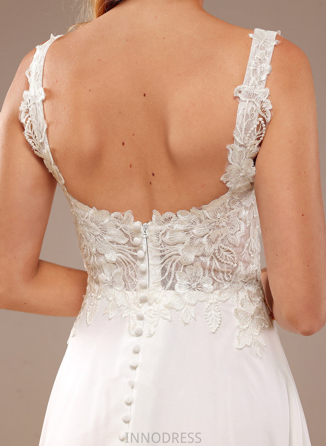 Floor-Length Wedding With A-Line Neckline Lace Lace Chiffon Haleigh Sequins Wedding Dresses Square Dress