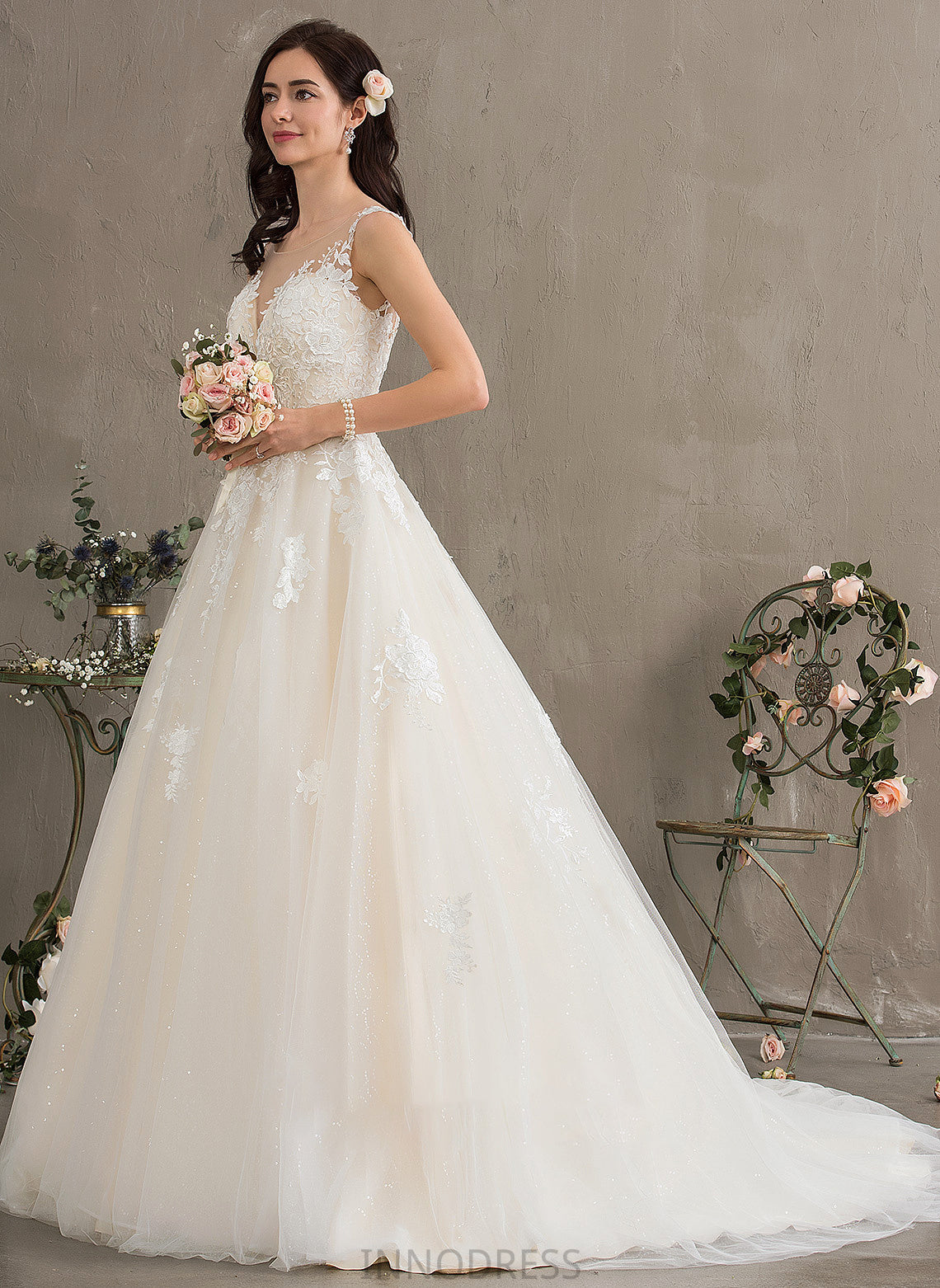 Court Eleanor Wedding Dresses Ball-Gown/Princess Illusion Wedding Train Dress Tulle