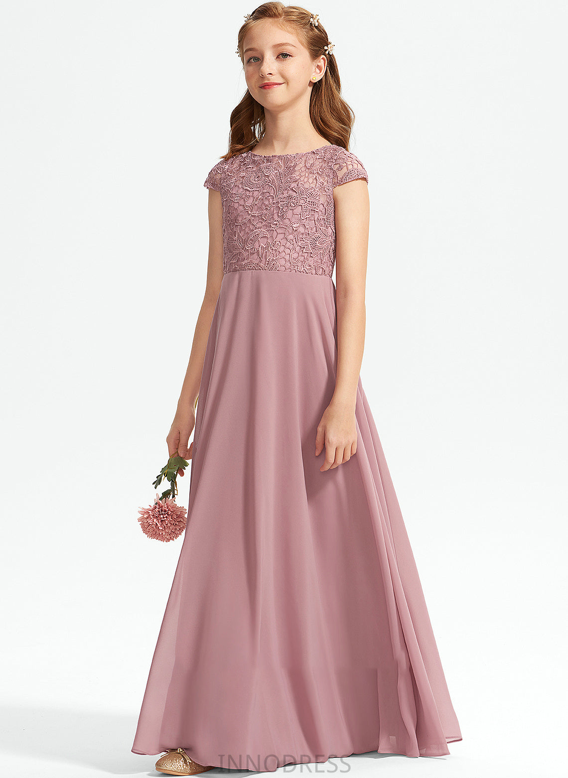 Jayda Floor-Length A-Line Junior Bridesmaid Dresses Chiffon Scoop Neck Lace