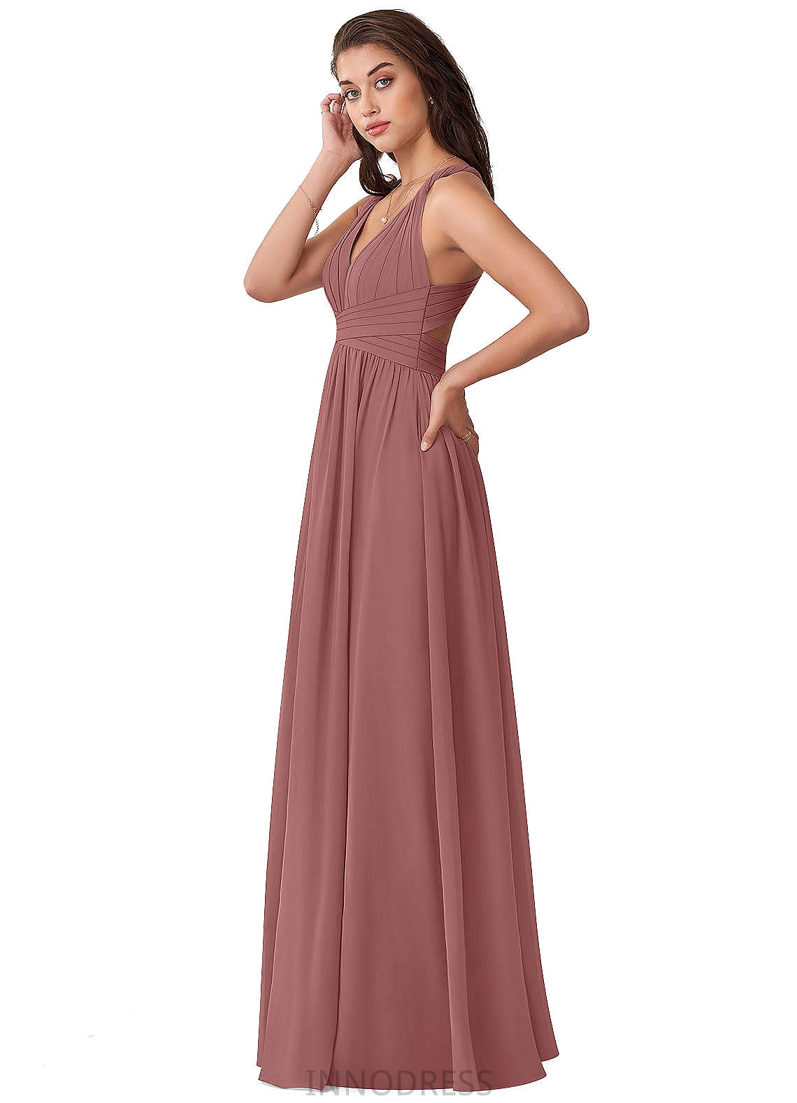 Penny Knee Length A-Line/Princess Sleeveless Natural Waist V-Neck Bridesmaid Dresses